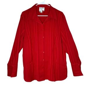 Fred David NWT 90s Chic Red Stripe Long Sleeve Button Down Blouse‎ Plus Size 1X